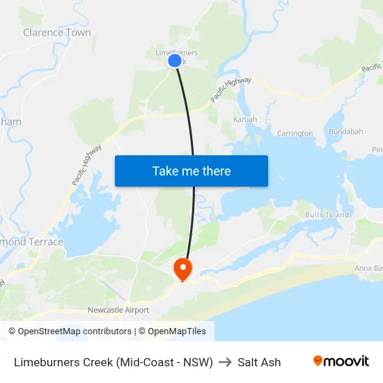 Limeburners Creek (Mid-Coast - NSW) to Salt Ash map