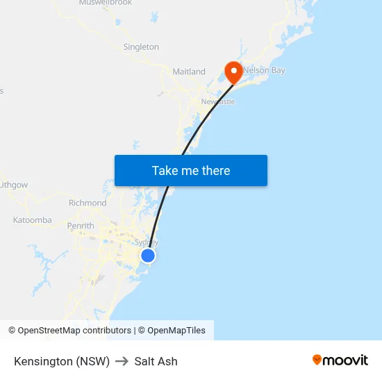 Kensington (NSW) to Salt Ash map