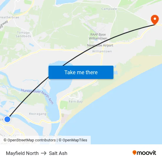 Mayfield North to Salt Ash map
