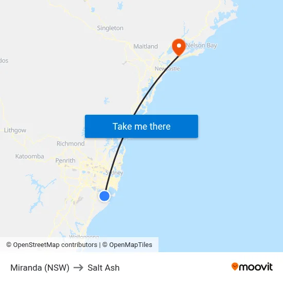 Miranda (NSW) to Salt Ash map
