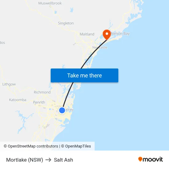 Mortlake (NSW) to Salt Ash map