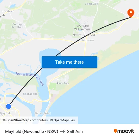 Mayfield (Newcastle - NSW) to Salt Ash map