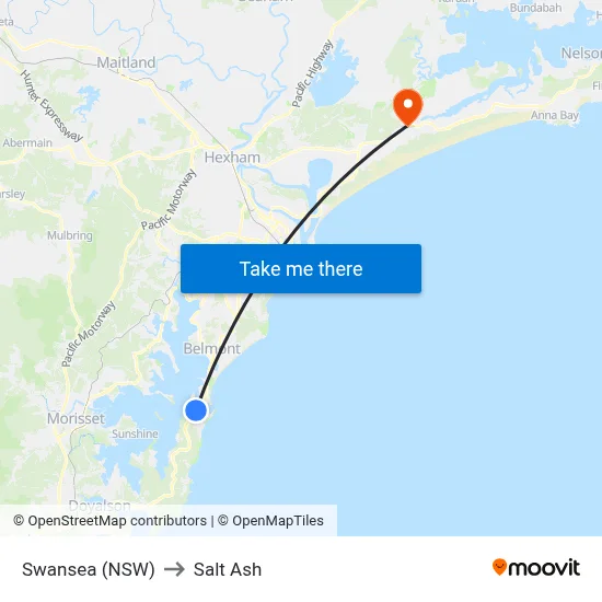 Swansea (NSW) to Salt Ash map