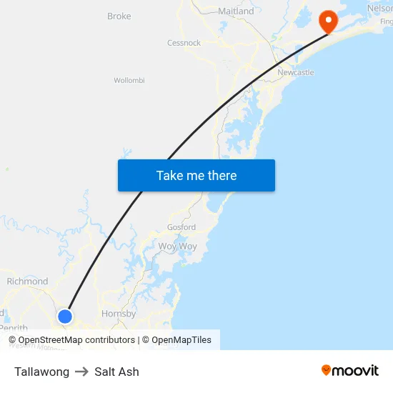 Tallawong to Salt Ash map