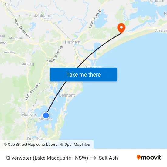 Silverwater (Lake Macquarie - NSW) to Salt Ash map