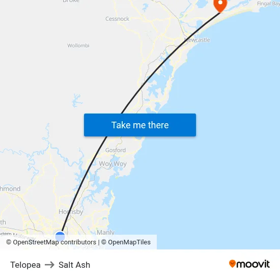 Telopea to Salt Ash map