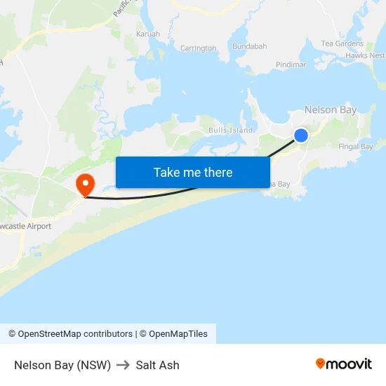 Nelson Bay (NSW) to Salt Ash map