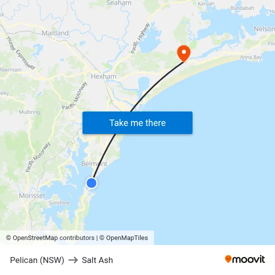 Pelican (NSW) to Salt Ash map