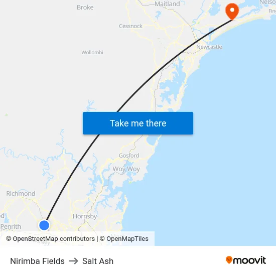 Nirimba Fields to Salt Ash map
