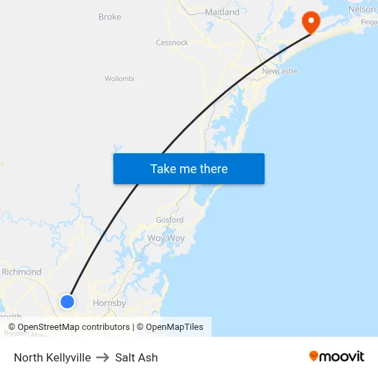 North Kellyville to Salt Ash map