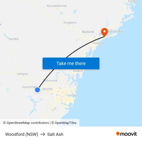 Woodford (NSW) to Salt Ash map