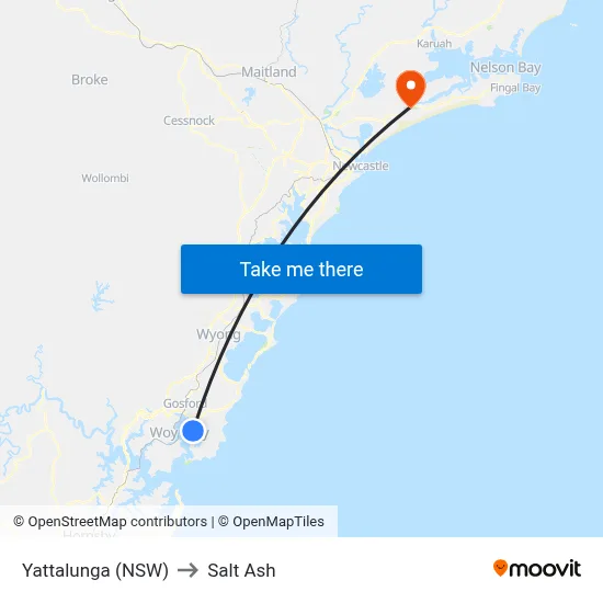 Yattalunga (NSW) to Salt Ash map