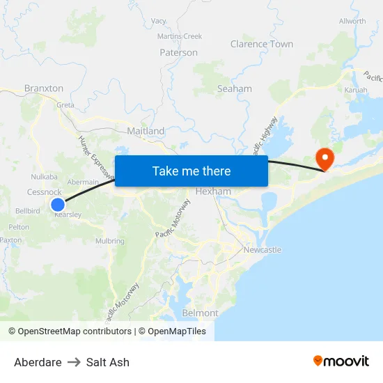 Aberdare to Salt Ash map