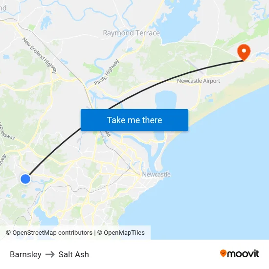 Barnsley to Salt Ash map