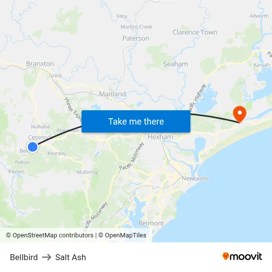 Bellbird to Salt Ash map
