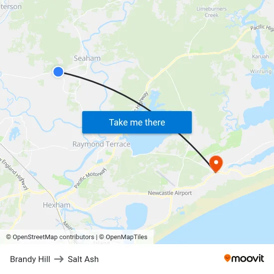 Brandy Hill to Salt Ash map
