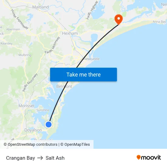 Crangan Bay to Salt Ash map