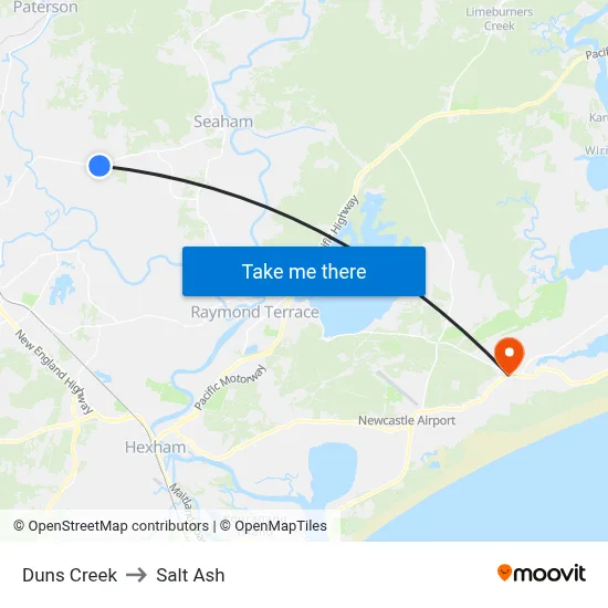 Duns Creek to Salt Ash map