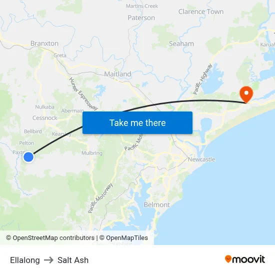 Ellalong to Salt Ash map