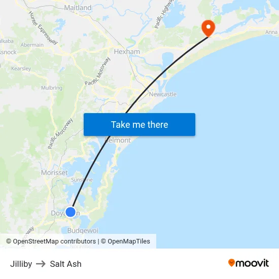 Jilliby to Salt Ash map