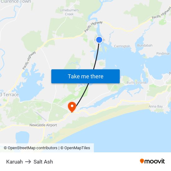 Karuah to Salt Ash map