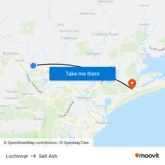 Lochinvar to Salt Ash map