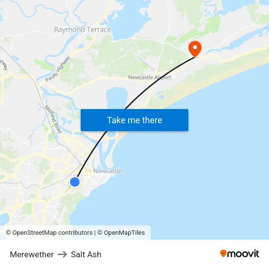 Merewether to Salt Ash map