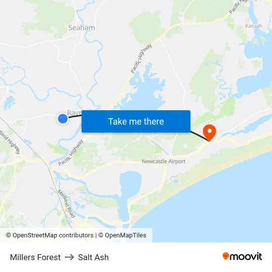 Millers Forest to Salt Ash map