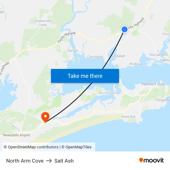 North Arm Cove to Salt Ash map