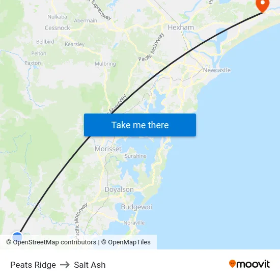 Peats Ridge to Salt Ash map