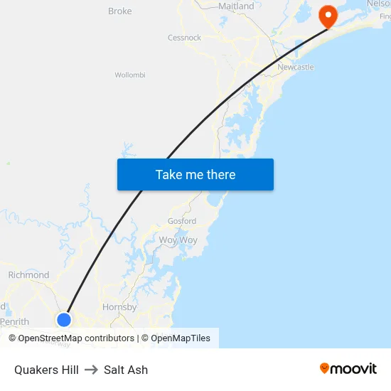 Quakers Hill to Salt Ash map