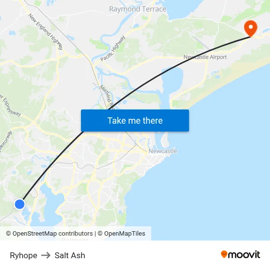 Ryhope to Salt Ash map