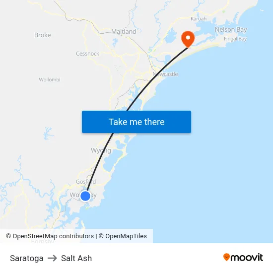 Saratoga to Salt Ash map