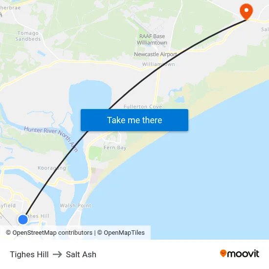 Tighes Hill to Salt Ash map