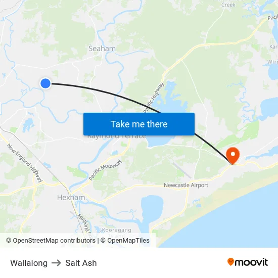 Wallalong to Salt Ash map