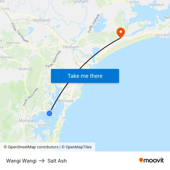 Wangi Wangi to Salt Ash map