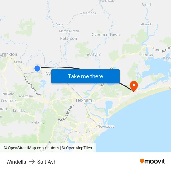 Windella to Salt Ash map