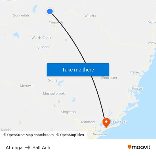 Attunga to Salt Ash map