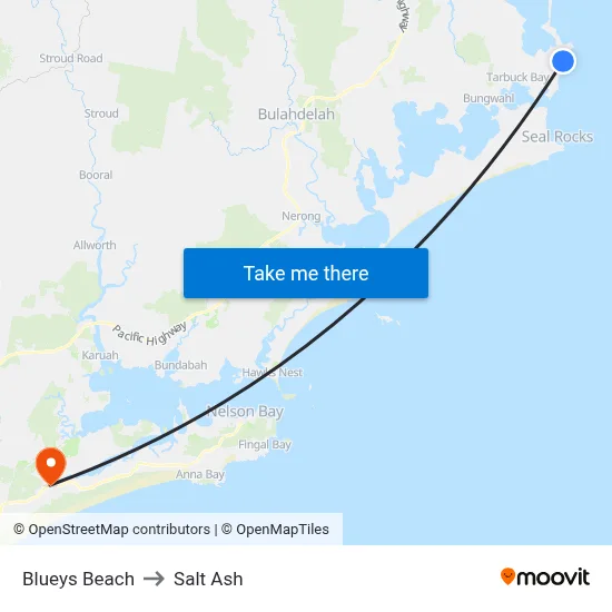 Blueys Beach to Salt Ash map