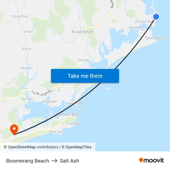 Boomerang Beach to Salt Ash map
