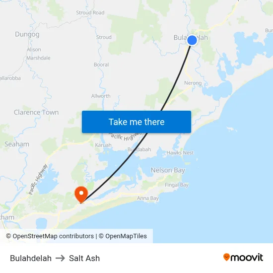 Bulahdelah to Salt Ash map