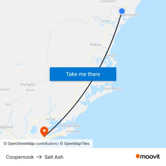 Coopernook to Salt Ash map