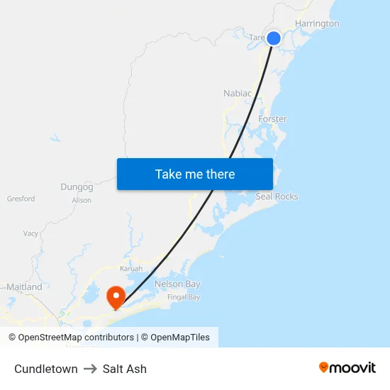 Cundletown to Salt Ash map