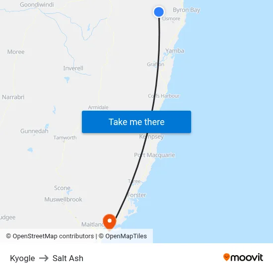 Kyogle to Salt Ash map
