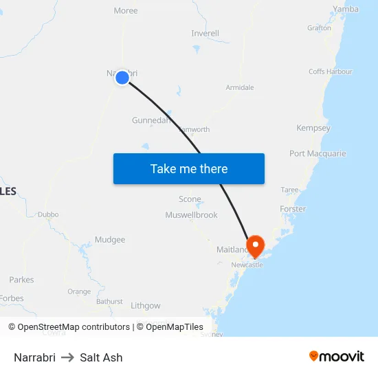 Narrabri to Salt Ash map