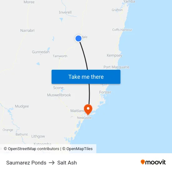 Saumarez Ponds to Salt Ash map