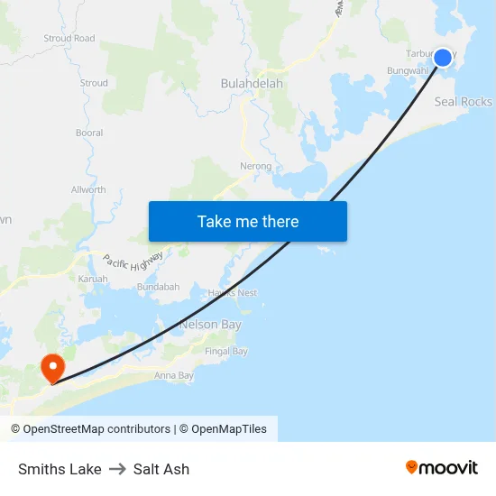 Smiths Lake to Salt Ash map