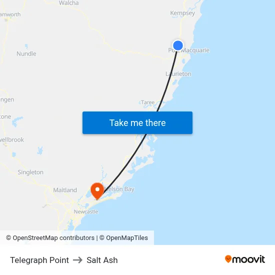 Telegraph Point to Salt Ash map
