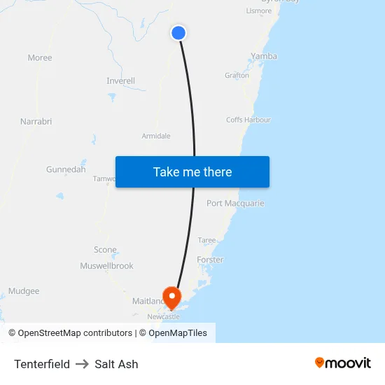 Tenterfield to Salt Ash map