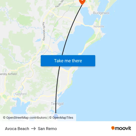 Avoca Beach to San Remo map